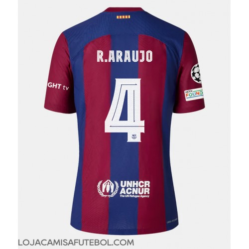 Camisa de Futebol Barcelona Ronald Araujo #4 Equipamento Principal Mulheres 2023-24 Manga Curta